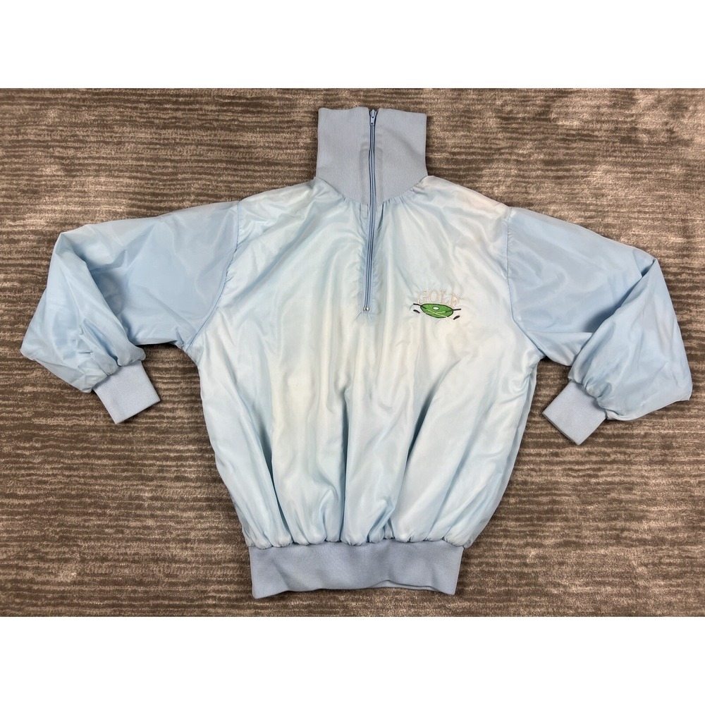 Silver Fox Windbreaker Mens L Blue Vintage Golf Pullover Quarter Zip Terry Lined